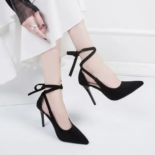 Fashionfunia Women Fashion Solid Color Plus Size Strap Pointed Toe Suede High Heel Sandals Pumps