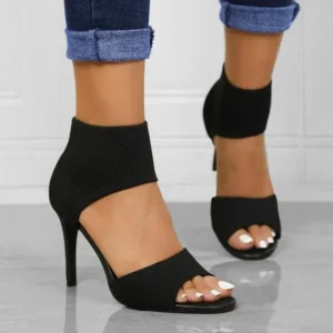 Fashionfunia Women Fashion Sexy Plus Size Flying-Knit Fine-Heeled Open Toe Sandals