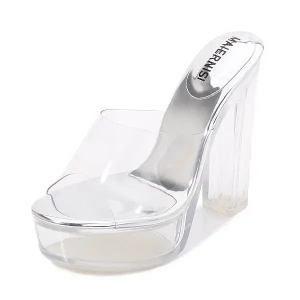 Fashionfunia Women Fashion Plus Size Transparent Crystal Chunky Heel Platform High