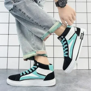 Fashionfunia Men'S Fashion Color-Block Canvas Wear-Resistant Sole High-Top Sneakers