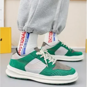 Fashionfunia Men'S Retro Color-Block Thick-Soled Pu Sneakers