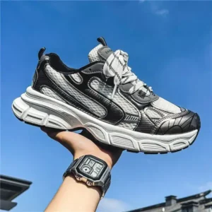 Fashionfunia Men Casual Retro Breathable Lace-Up PU Mesh Sneakers