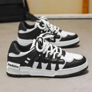 Fashionfunia Men Fashion Black White Stitching Low Top Sneakers