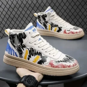 Fashionfunia Men Fashion Graffiti Thick Sole Breathable Sneakers