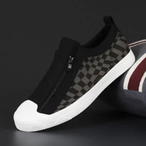 Fashionfunia Men'S Fashion Plaid Print Zipper Canvas Shoes