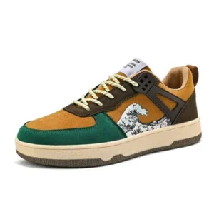 Fashionfunia Men'S Fashion Color-Block Breathable Leather Low-Top Sneakers