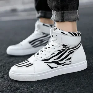 Fashionfunia Men'S Fashion Zebra Print Breathable Canvas High Top Sneakers