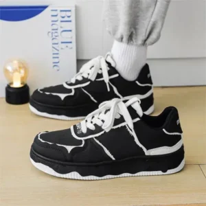 Fashionfunia Men'S Fashion Black White Breathable Canvas Sneakers