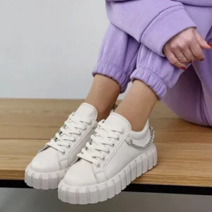 Fashionfunia Fashion Metal Chain Front Lace Up Platform Sneakers